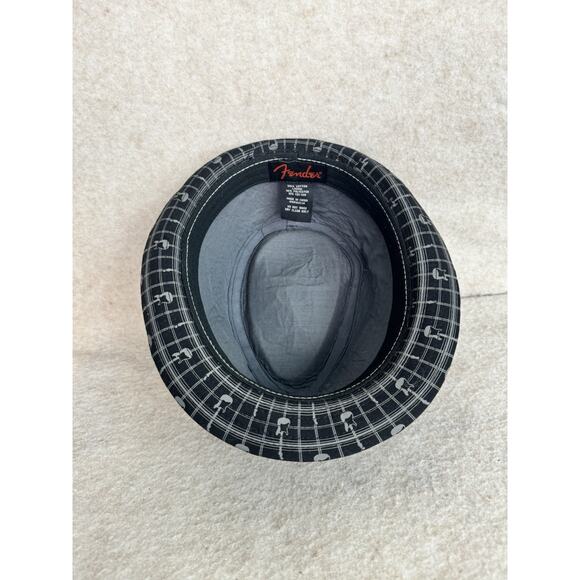 FENDER Guitar BLACK FEDORA HAT L XL Axe gray PRINT Plaid unisex cotton music Men - Picture 2 of 4